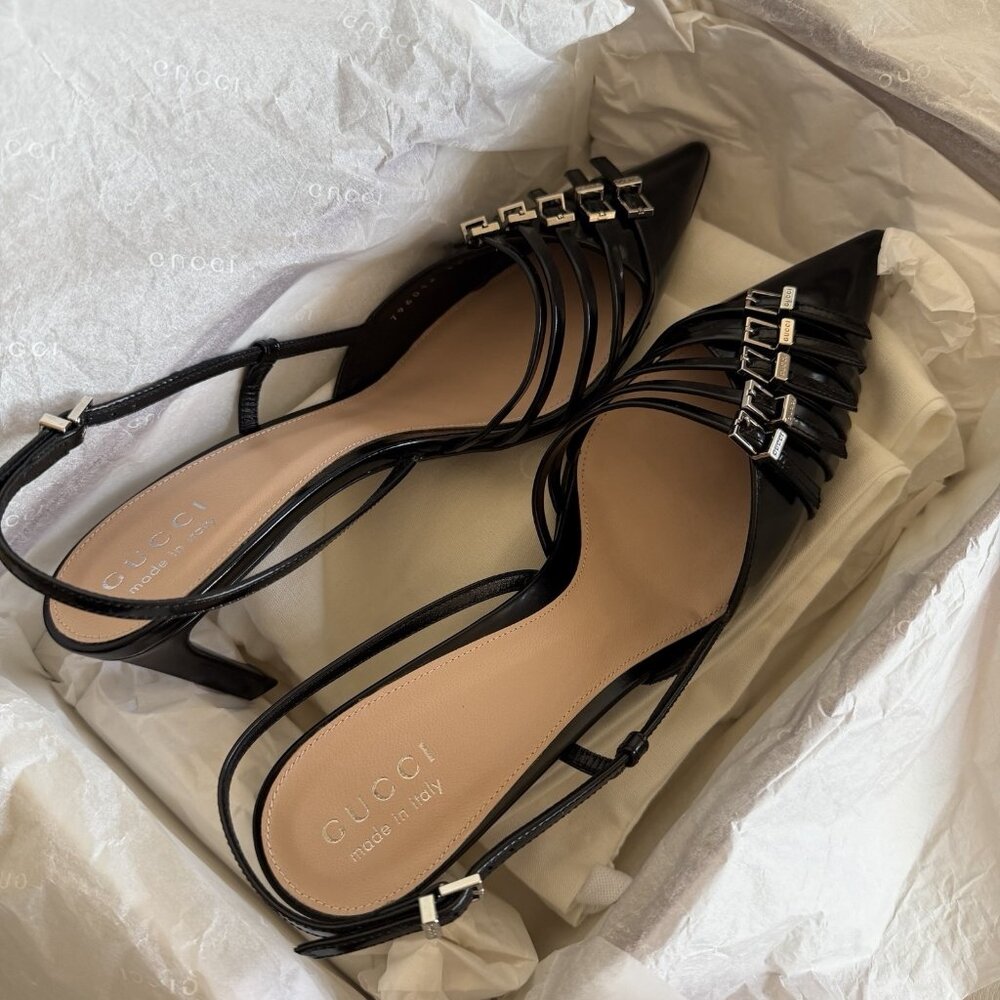 NEW Gucci Seraphine Leather Black Slingback Pumps size 38 Retail $1450 - Picture 8 of 12
